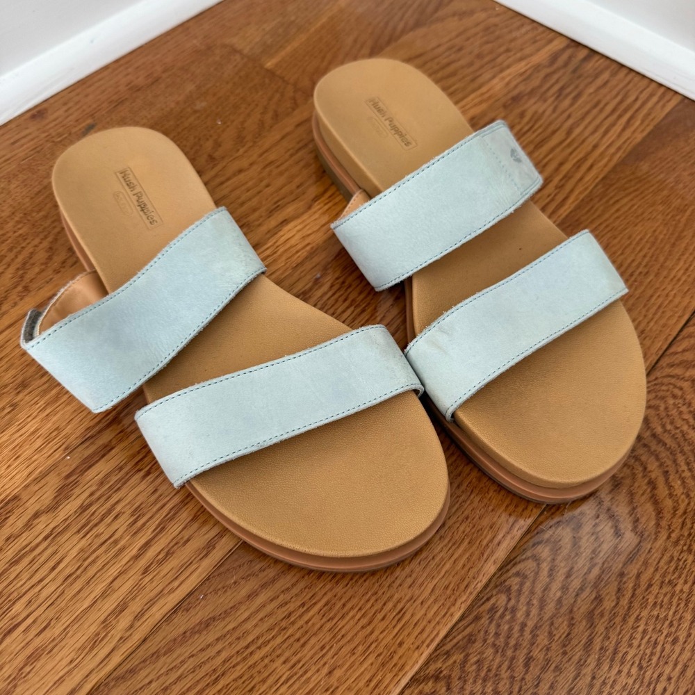 Hush Puppies Blue Suede Double Strap Slide Sandals Bounce HW06774-427 Womens 8